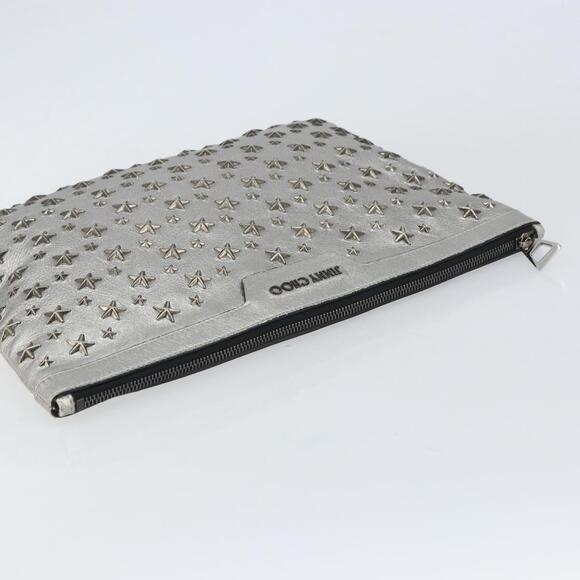 Jimmy Choo Studs Clutch Bag Leather Silver Auth 160738 - Picture 5 of 16